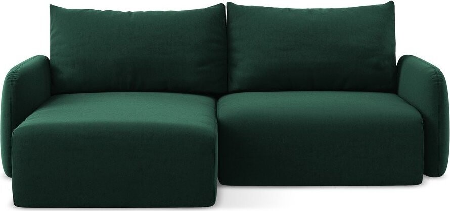 Tmavě zelená sametová rozkládací/s úložným prostorem rohová pohovka (levý roh/s lenoškou) Kalena – Makamii