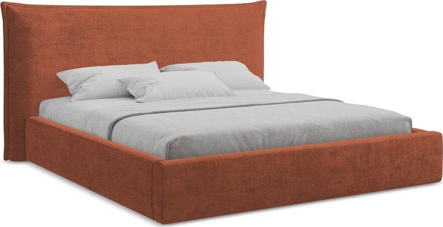 Čalouněná dvoulůžková postel s úložným prostorem s roštem 160x200 cm v terakotové barvě Esala – Makamii