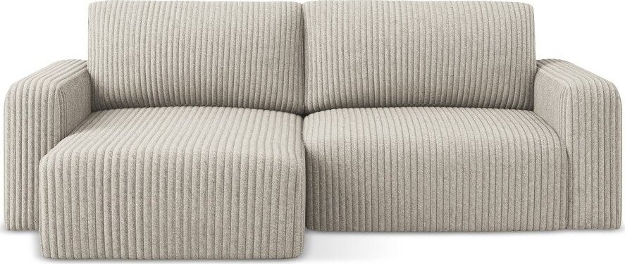 Béžová manšestrová rozkládací/s úložným prostorem rohová pohovka (levý roh/s lenoškou) Kona – Makamii