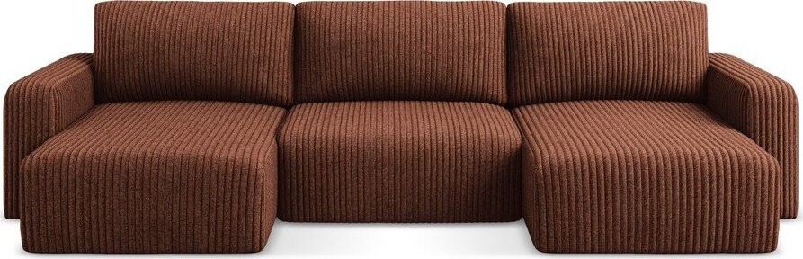 Manšestrová rozkládací/s úložným prostorem rohová pohovka v terakotové barvě (do 