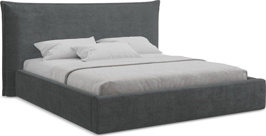 Tmavě šedá čalouněná dvoulůžková postel s úložným prostorem s roštem 140x200 cm Esala – Makamii