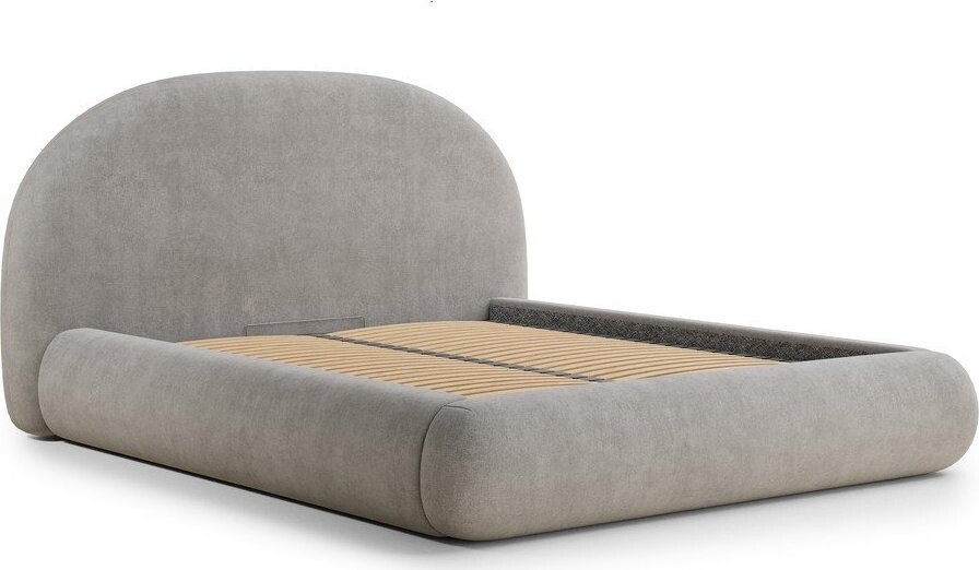 Šedobéžová čalouněná dvoulůžková postel s úložným prostorem s roštem 140x200 cm Maumere – Maison de Rêve