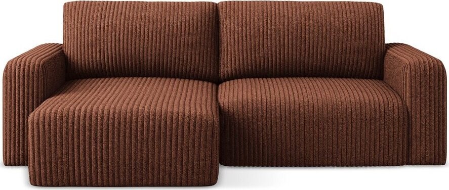 Manšestrová rozkládací/s úložným prostorem rohová pohovka v terakotové barvě (levý roh/s lenoškou) Kona – Makamii