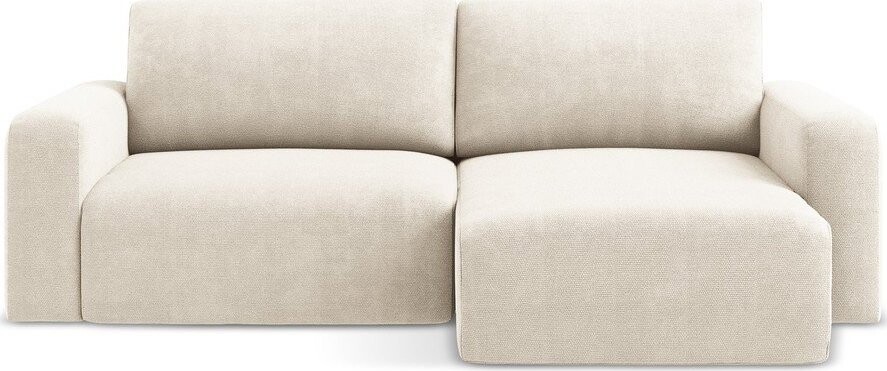 Krémová žinylková rozkládací/s úložným prostorem rohová pohovka (pravý roh/s lenoškou) Kona – Makamii