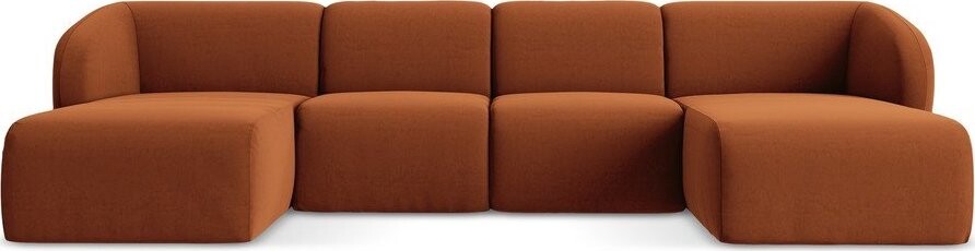 Sametová rohová pohovka v terakotové barvě (do 