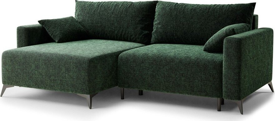 Tmavě zelená žinylková rozkládací/s úložným prostorem rohová pohovka (levý roh/s lenoškou) Leon – Maison de Rêve