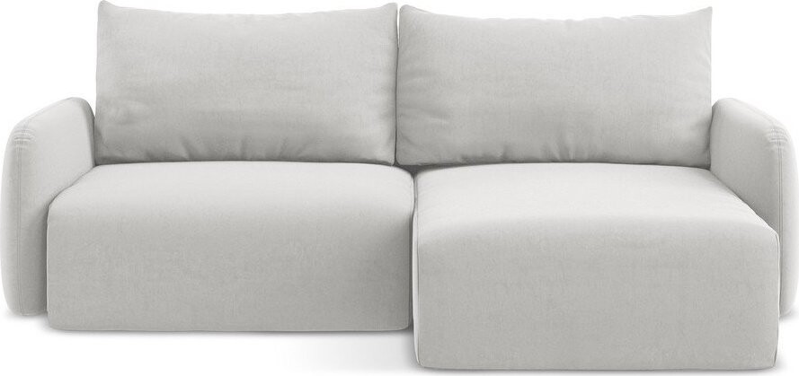 Světle šedá sametová rozkládací/s úložným prostorem rohová pohovka (pravý roh/s lenoškou) Kalena – Makamii