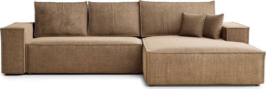 Světle hnědá žinylková rozkládací/s úložným prostorem rohová pohovka (pravý roh/s lenoškou) Maze – Maison de Rêve