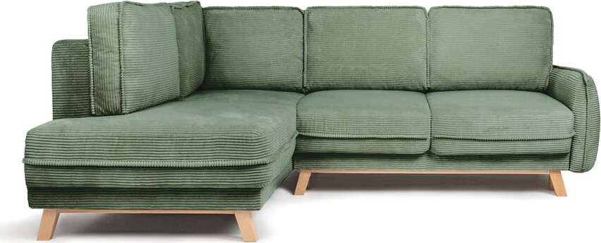 Světle zelená manšestrová rozkládací/s úložným prostorem rohová pohovka (levý roh/do L) Tori - II. jakost – Bonami Selection