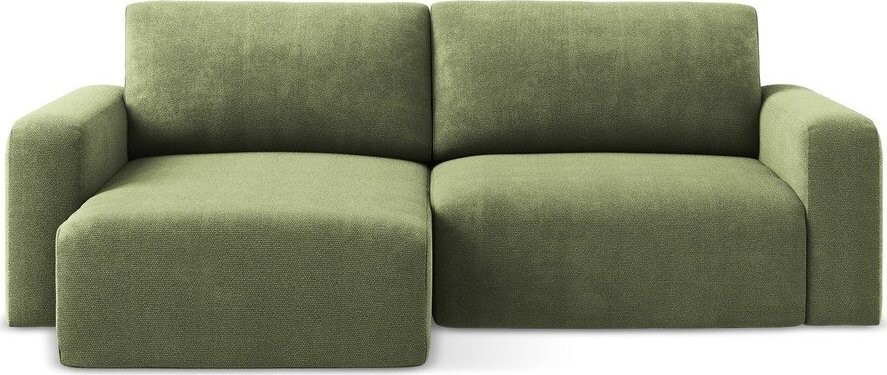 Zelená žinylková rozkládací/s úložným prostorem rohová pohovka (levý roh/s lenoškou) Kona – Makamii