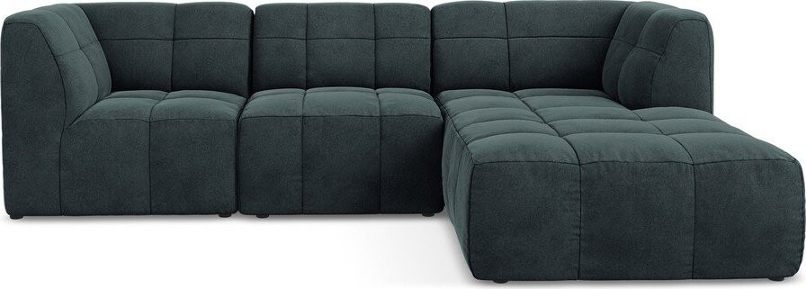 Modrá sametová rohová pohovka (pravý roh/s lenoškou) Aloha – Makamii