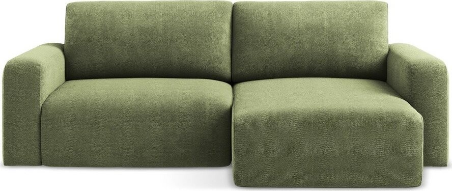 Zelená žinylková rozkládací/s úložným prostorem rohová pohovka (pravý roh/s lenoškou) Kona – Makamii