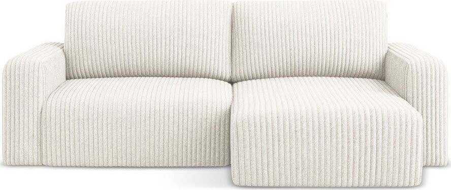 Krémová manšestrová rozkládací/s úložným prostorem rohová pohovka (pravý roh/s lenoškou) Kona – Makamii