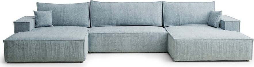 Světle modrá žinylková rozkládací/s úložným prostorem rohová pohovka (do 