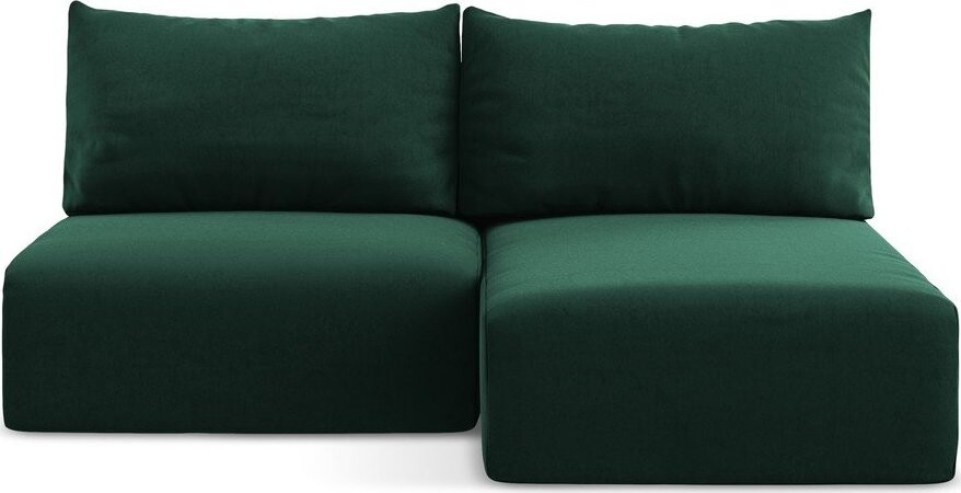 Tmavě zelená sametová rozkládací/s úložným prostorem rohová pohovka (pravý roh/s lenoškou) Kalena – Makamii