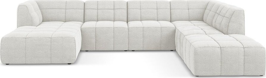 Bílá rohová pohovka z textilie bouclé (do 