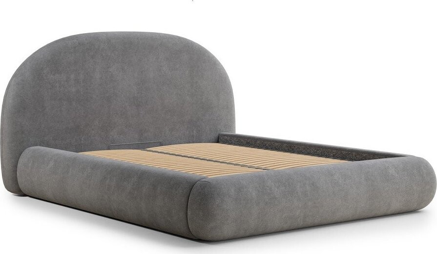 Šedá čalouněná dvoulůžková postel s úložným prostorem s roštem 140x200 cm Maumere – Maison de Rêve