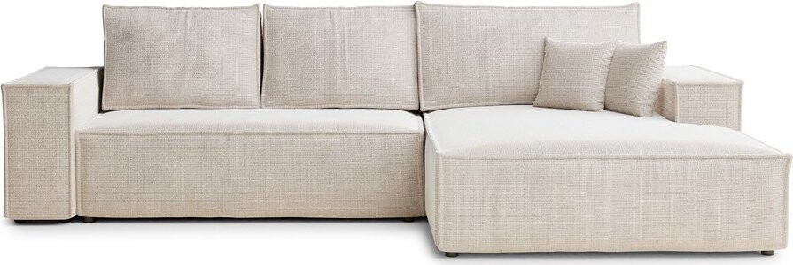 Krémová žinylková rozkládací/s úložným prostorem rohová pohovka (pravý roh/s lenoškou) Maze – Maison de Rêve