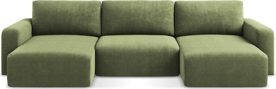 Zelená žinylková rozkládací/s úložným prostorem rohová pohovka (do 