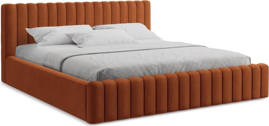 Čalouněná dvoulůžková postel s úložným prostorem s roštem 140x200 cm v terakotové barvě Lemi – Makamii