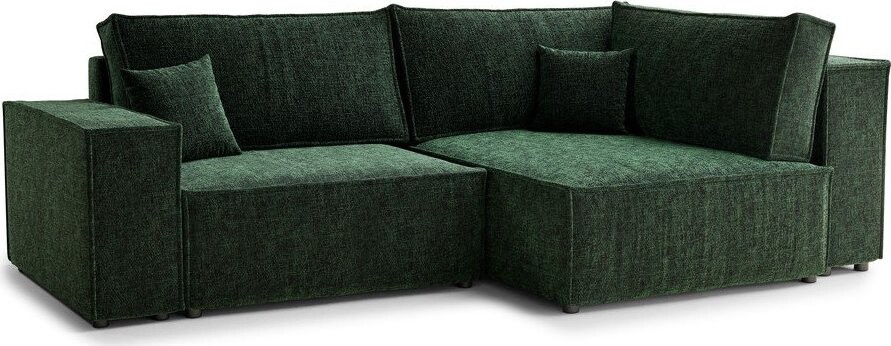 Tmavě zelená žinylková rozkládací/s úložným prostorem rohová pohovka (pravý roh/do L) Tonga – Maison de Rêve