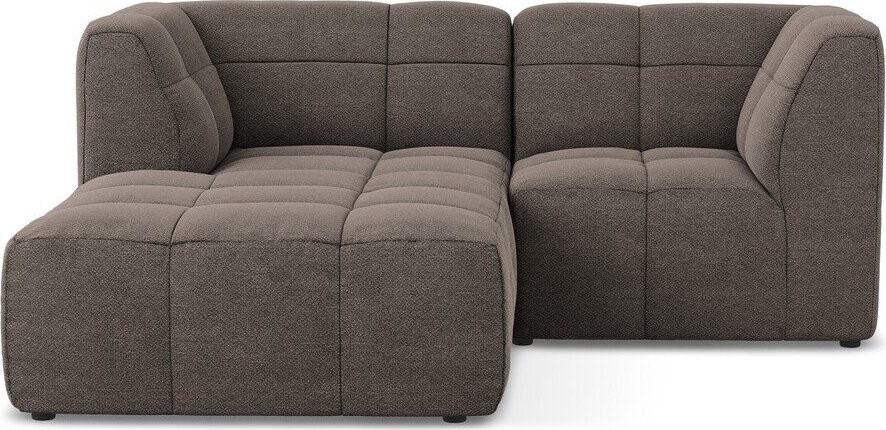 Hnědá rohová pohovka z textilie bouclé (levý roh/s lenoškou) Aloha – Makamii