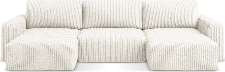 Krémová manšestrová rozkládací/s úložným prostorem rohová pohovka (do 