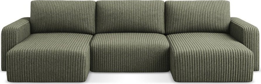 Zelená manšestrová rozkládací/s úložným prostorem rohová pohovka (do 