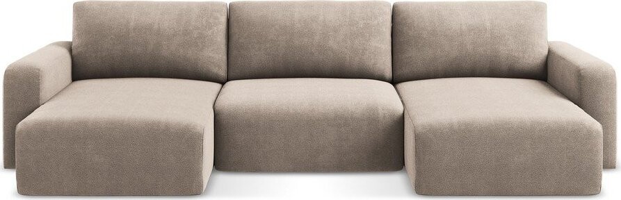 Béžová žinylková rozkládací/s úložným prostorem rohová pohovka (do 