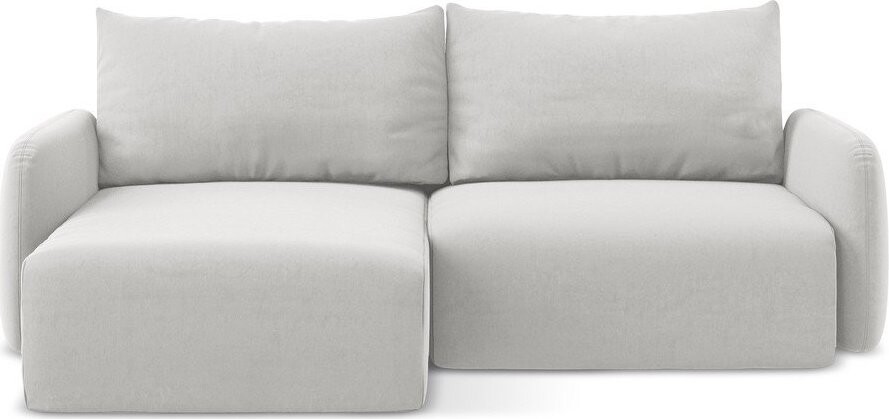 Světle šedá sametová rozkládací/s úložným prostorem rohová pohovka (levý roh/s lenoškou) Kalena – Makamii