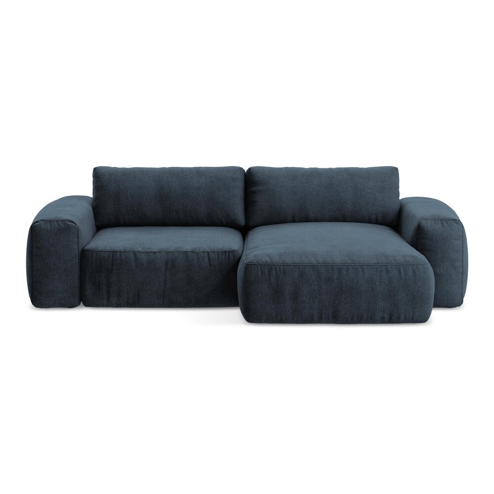 Tmavě modrá žinylková rozkládací rohová pohovka (pravý roh/s lenoškou) Kuki – Makamii