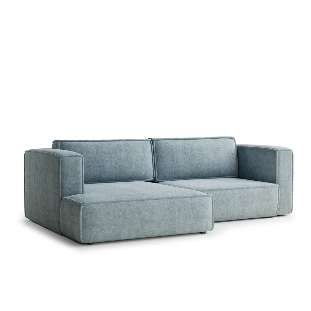 Světle modrá žinylková rozkládací/s úložným prostorem rohová pohovka (levý roh/s lenoškou) Velto – Maison de Rêve