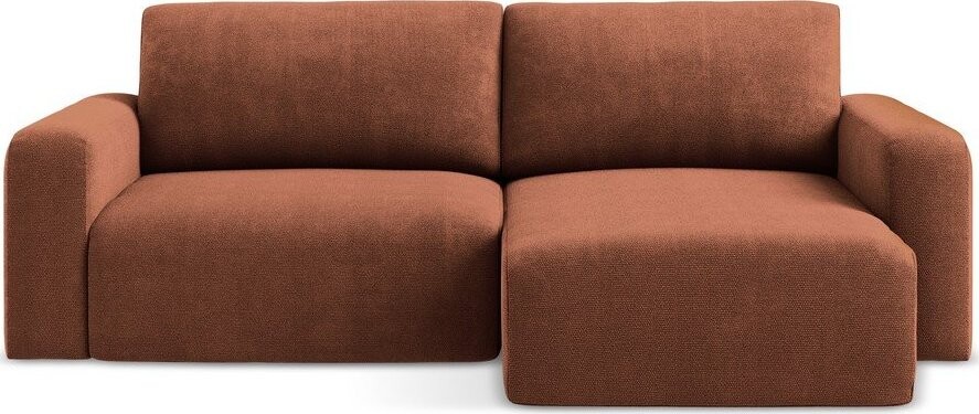 Žinylková rozkládací/s úložným prostorem rohová pohovka v terakotové barvě (pravý roh/s lenoškou) Kona – Makamii