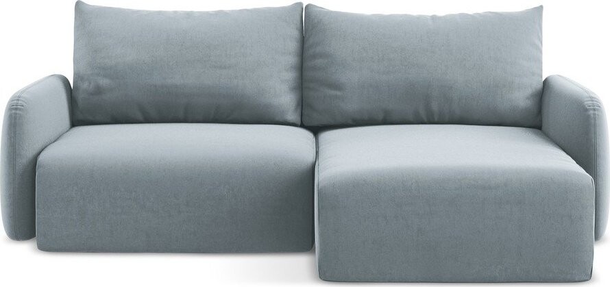 Modrá sametová rozkládací/s úložným prostorem rohová pohovka (pravý roh/s lenoškou) Kalena – Makamii