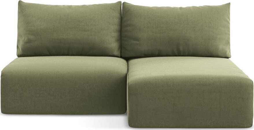 Zelená sametová rozkládací/s úložným prostorem rohová pohovka (pravý roh/s lenoškou) Kalena – Makamii