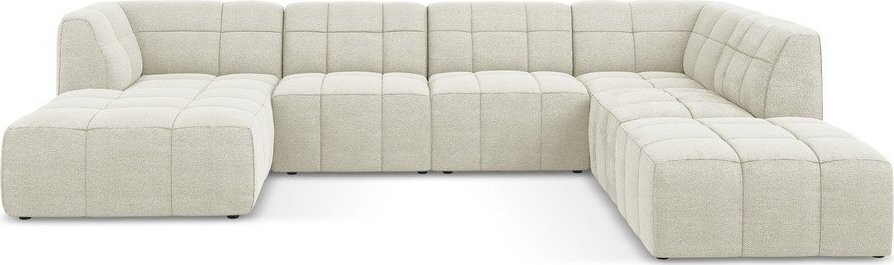 Béžová rohová pohovka z textilie bouclé (do 