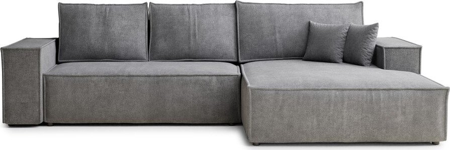 Šedá žinylková rozkládací/s úložným prostorem rohová pohovka (pravý roh/s lenoškou) Maze – Maison de Rêve
