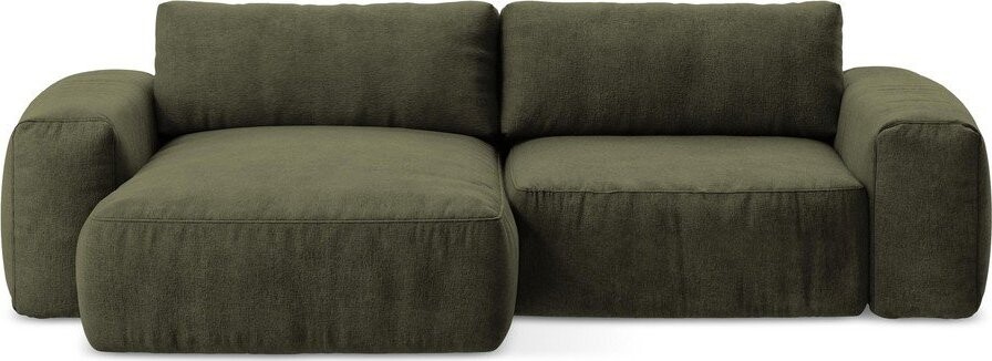 Zelená žinylková rozkládací rohová pohovka (levý roh/s lenoškou) Kuki – Makamii