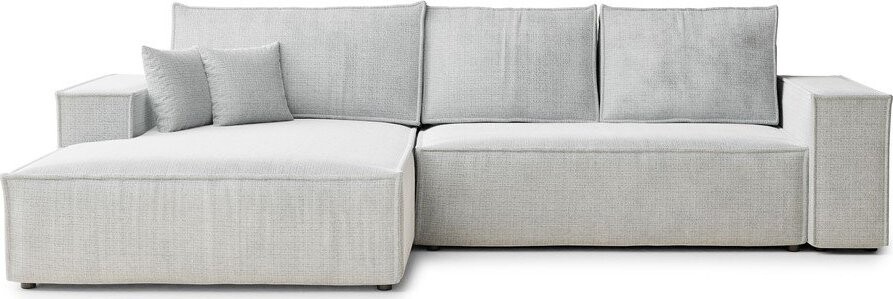 Světle šedá žinylková rozkládací/s úložným prostorem rohová pohovka (levý roh/s lenoškou) Maze – Maison de Rêve