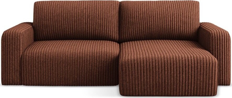 Manšestrová rozkládací/s úložným prostorem rohová pohovka v terakotové barvě (pravý roh/s lenoškou) Kona – Makamii