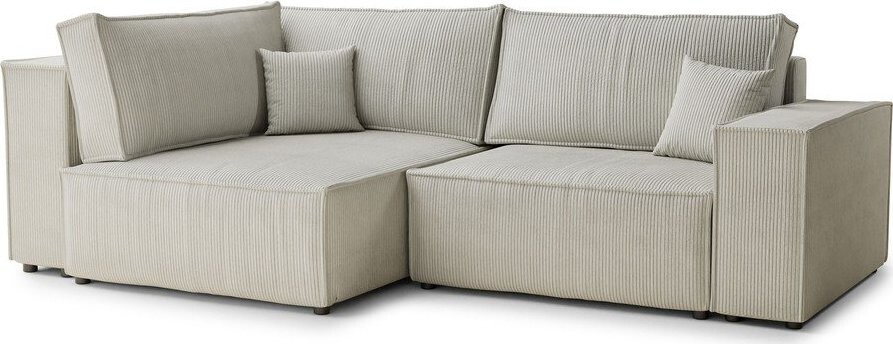 Krémová manšestrová rozkládací/s úložným prostorem rohová pohovka (levý roh/do L) Tonga – Maison de Rêve