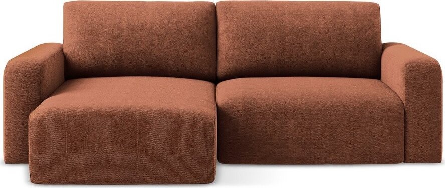 Žinylková rozkládací/s úložným prostorem rohová pohovka v terakotové barvě (levý roh/s lenoškou) Kona – Makamii