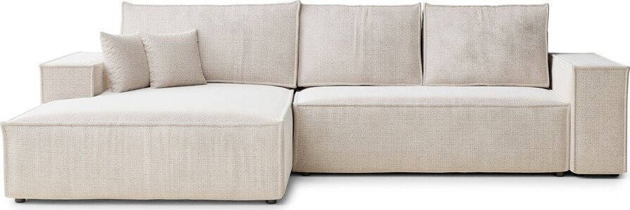 Krémová žinylková rozkládací/s úložným prostorem rohová pohovka (levý roh/s lenoškou) Maze – Maison de Rêve