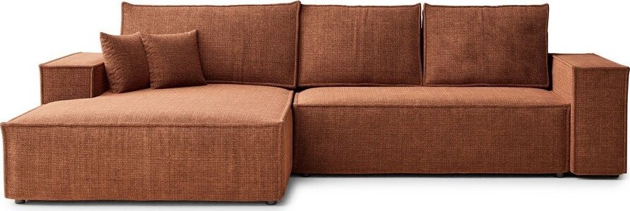 Žinylková rozkládací/s úložným prostorem rohová pohovka v měděné barvě (levý roh/s lenoškou) Maze – Maison de Rêve