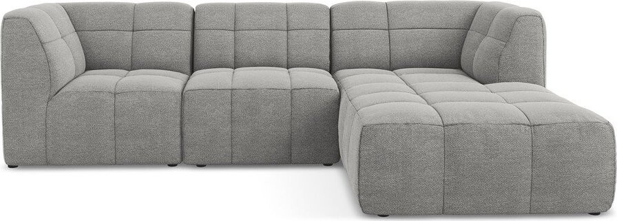 Šedá rohová pohovka z textilie bouclé (pravý roh/s lenoškou) Aloha – Makamii