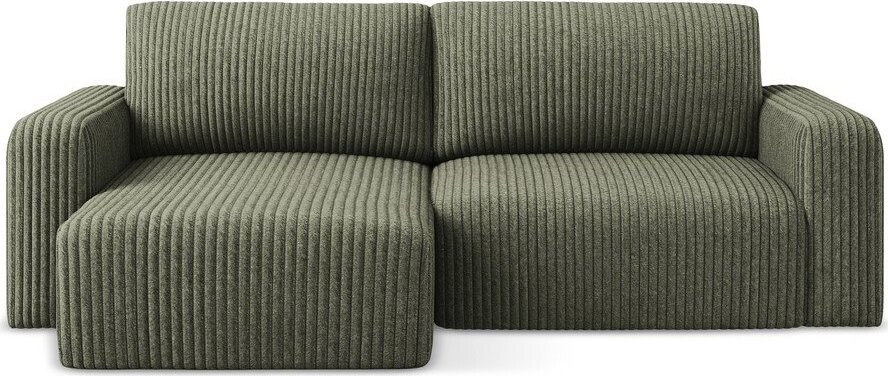 Zelená manšestrová rozkládací/s úložným prostorem rohová pohovka (levý roh/s lenoškou) Kona – Makamii