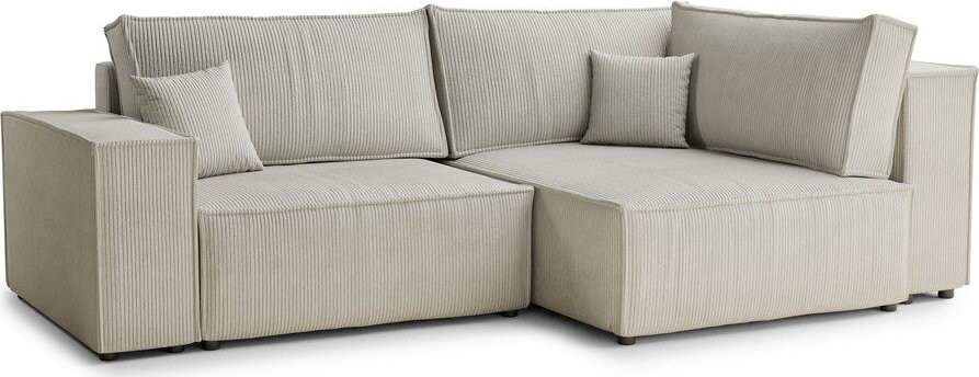 Krémová manšestrová rozkládací/s úložným prostorem rohová pohovka (pravý roh/do L) Tonga – Maison de Rêve