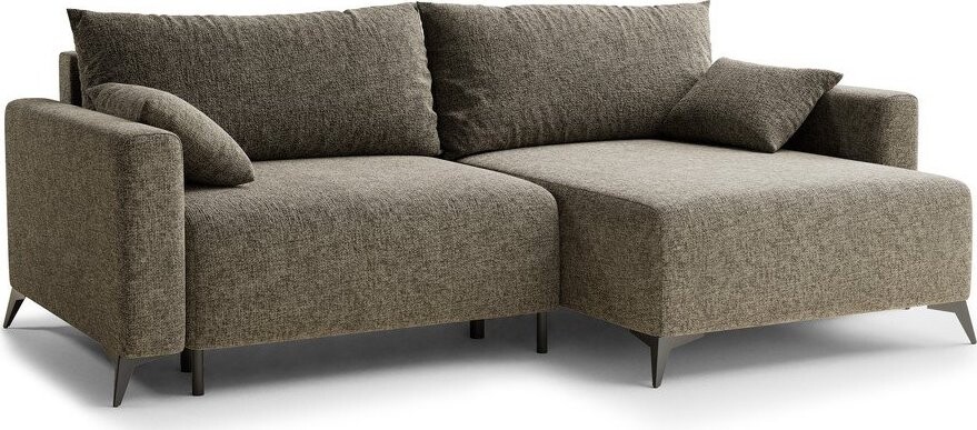 Hnědá žinylková rozkládací/s úložným prostorem rohová pohovka (pravý roh/s lenoškou) Leon – Maison de Rêve