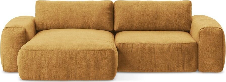 Žinylková rozkládací rohová pohovka v hořčicové barvě (levý roh/s lenoškou) Kuki – Makamii