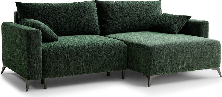 Tmavě zelená žinylková rozkládací/s úložným prostorem rohová pohovka (pravý roh/s lenoškou) Leon – Maison de Rêve